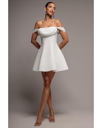 Goddiva - Sparkle Chiffon Cowl Bardot Skater Mini Dress - Lyst