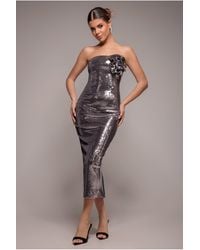Goddiva - Liquid Sequin Boobtube Midaxi With Corsage - Lyst