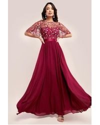 Goddiva - Embroidered Top Flutter Sleeve Maxi - Lyst