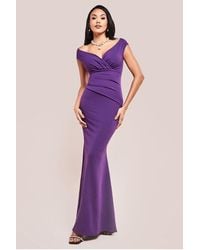 Goddiva - Bardot Pleated Maxi Dress - Lyst