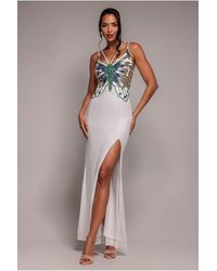Goddiva - Sequin Butterfly Front Split Maxi Dress - Lyst