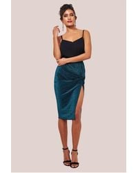 Goddiva - Knot Front Thigh Split Midi Skirt - Lyst