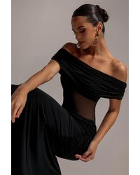 Goddiva - Gathered Off The Shoulder Mesh Waist Panel Maxi Dress - Lyst