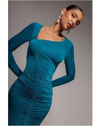 Goddiva - Asymmetrical Neck Ruched Midi Dress - Lyst