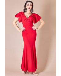 Goddiva - Flared Sleeve Front Wrap Maxi Dress - Lyst