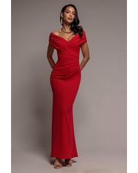 Goddiva - Pleated Bardot Wrap Mermaid Maxi Dress - Lyst