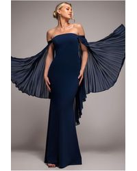 Goddiva - Strapless Maxi Dress With Pleated Chiffon Cape - Lyst