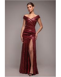 Goddiva - Bardot Sequin Pleated Maxi Dress - Lyst