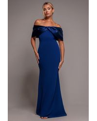 Goddiva - Twist Knot Satin & Scuba Bardot Maxi Dress - Lyst