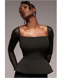 Goddiva - Plain Mesh Long Sleeve Scuba Crepe Peplum Top - Lyst