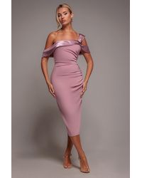 Goddiva - One Shoulder Satin Band Bodycon Midi Dress - Lyst