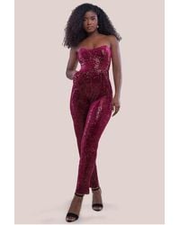 Goddiva - Sequin & Velvet Corset Jumpsuit - Lyst