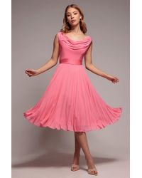 Goddiva - Cowl Neck Pleated A-Line Chiffon Midi Dress - Lyst