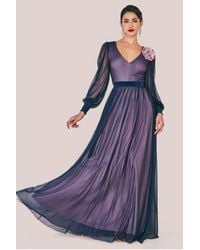 Goddiva - Corsage V-neck Dobby Mesh Maxi - Lyst