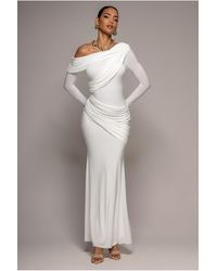 Goddiva - Off Shoulder Gathered Panel Soft Touch Maxi Dress - Lyst