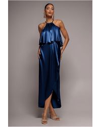 Goddiva - Satin Viscose Front Wrap Midi Dress - Lyst
