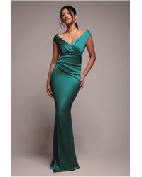 Goddiva - Satin Off The Shoulder Maxi Dress - Lyst
