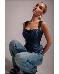 Goddiva - Sleeveless Jacquard Lace Up Back Corset - Lyst