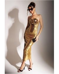 Goddiva - Liquid Sequin Boobtube Midaxi With Corsage - Lyst