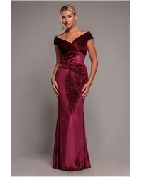 Goddiva - Shimmer Velvet Bardot Maxi Dress - Lyst