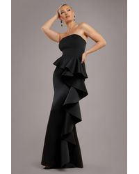 Goddiva - Boobtube Peplum Waterfall Frill Maxi Dress - Lyst