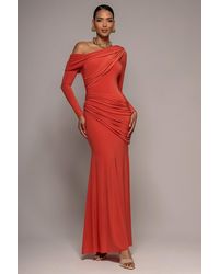 Goddiva - Off Shoulder Gathered Panel Soft Touch Maxi Dress - Lyst