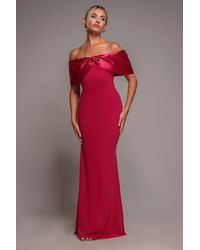 Goddiva - Twist Knot Satin & Scuba Bardot Maxi Dress - Lyst