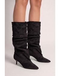 Goddiva - Pointed-Toe Knee High Slouchy Kitten Heel Boots - Lyst