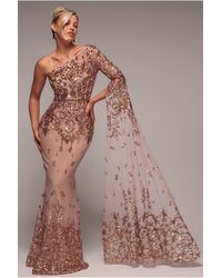 Goddiva - Sequin Mesh One Shoulder Evening Maxi - Lyst