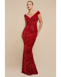 Goddiva - Multi Sequin & Velvet Bardot Maxi Dress - Lyst