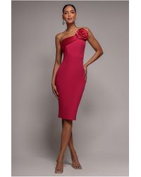 Goddiva - Satin Corsage Scuba Crepe Midi Dress - Lyst