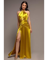 Goddiva - Halter Neck Front Split Satin Maxi Dress - Lyst