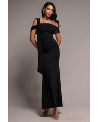 Goddiva - One Shoulder Twisted Bardot Asymmetric Mermaid Maxi Dress - Lyst
