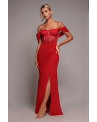 Goddiva - Scalloped Lace & Chiffon Winged Corset Bodice Maxi Dress - Lyst