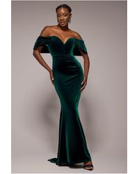Goddiva - Off The Shoulder Deep Plunge Velvet Maxi Dress - Lyst