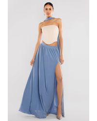 Goddiva - Compact Crepe Lace Up Corset With Side Split Jersey Maxi Skirt & Scarf - Lyst