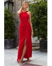 Goddiva - Halterneck Thigh Split Chiffon Maxi Dress - Lyst