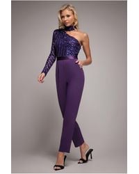 Goddiva - One Shoulder Sequin Jumpsuit - Lyst