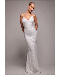 Goddiva - Cross Back Diamante Strap Sequin Maxi - Lyst