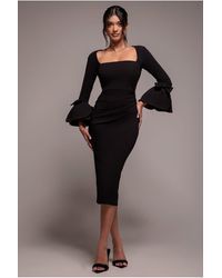 Goddiva - Petal Bow Sleeve Frill Midi Dress - Lyst