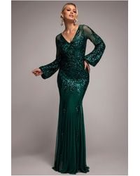 Goddiva - Embellished Sequin Bishop Sleeve Maxi Dress - Lyst