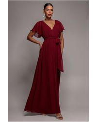 Goddiva - Sustainable Chiffon Flutter Sleeve Wrap Maxi Dress - Lyst