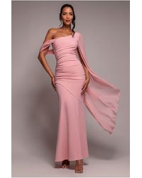 Goddiva - One Shoulder Cape Scuba & Chiffon Maxi Dress - Lyst