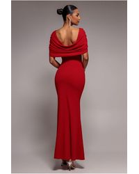 Goddiva - V Neck Cowl Back Pleated Sleeve Scuba Maxi Dress - Lyst
