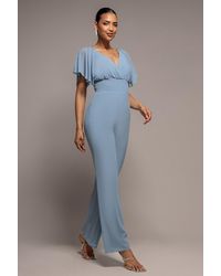 Goddiva - Chiffon Jumpsuit With Flutter Sleeves - Lyst
