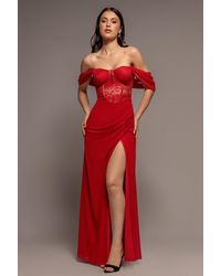 Goddiva - Scalloped Lace & Chiffon Winged Corset Bodice Maxi Dress - Lyst