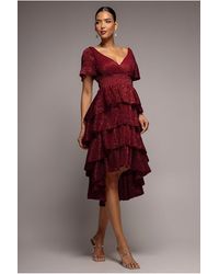 Goddiva - Crinkle Lurex High Low Layered Midi Dress - Lyst