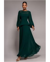 Goddiva - Bishop Sleeve Peplum Top Scuba Crepe And Chiffon Maxi Dress - Lyst