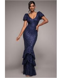 Goddiva - Puff Sleeve Tiered Hem Maxi Dress - Lyst