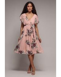 Goddiva - Floral Printed Flutter Sleeve Chiffon Midi Dress - Lyst